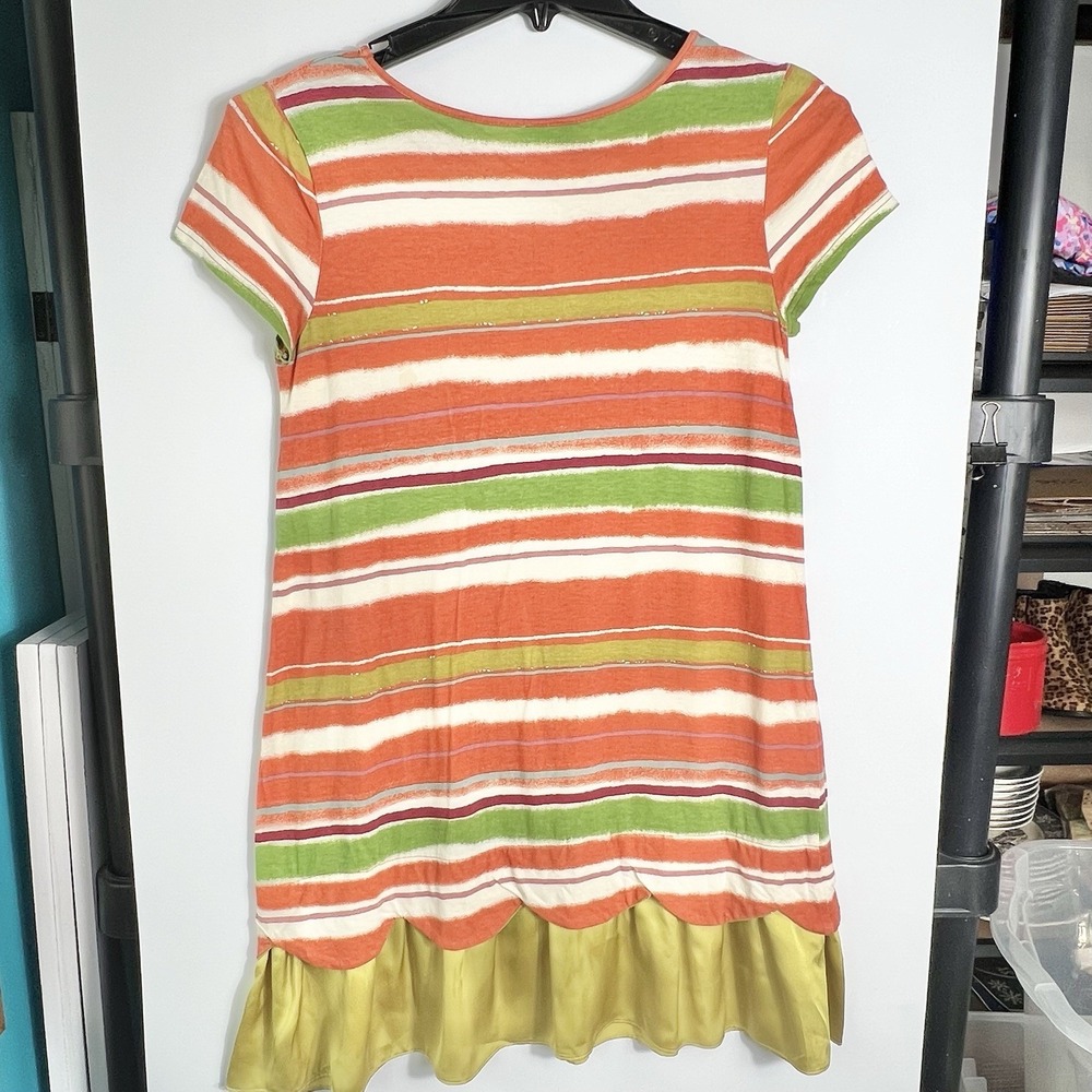 Jocomomola Womens Size‎ 40 Small Striped Dress Scalloped Hem Ruffle Hem Colorful - Picture 2 of 3